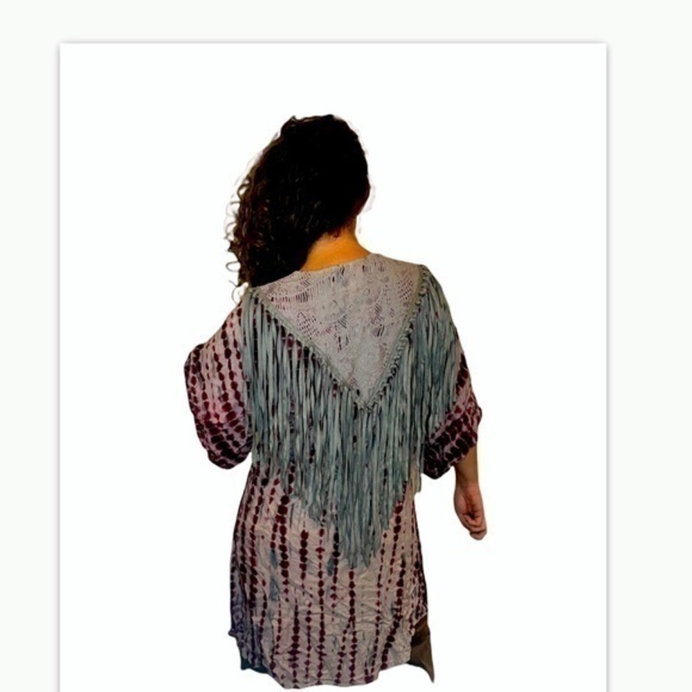 Judith March Tie-Dye Boho/Hippie Fringe Open Front Kimono Size Small